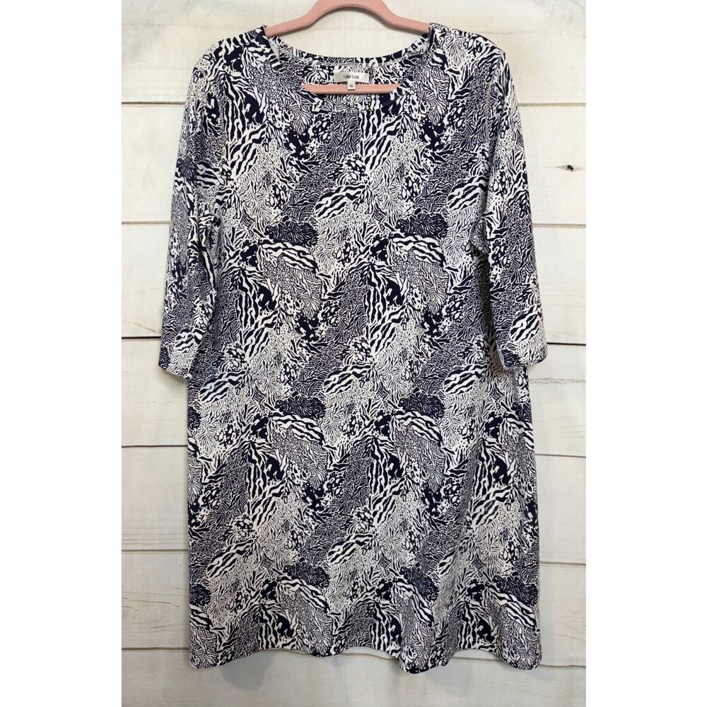 Tyler Boe Dress Size‎ XL Navy White Print Stretchy Classic Preppy